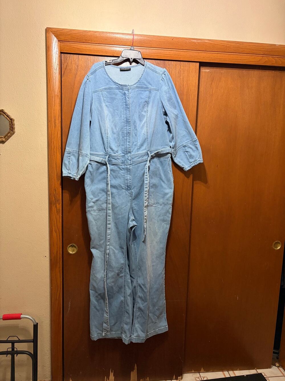 Lane Bryant Denim Jumpsuit Womens Plus Size 20 Light Wash Wide Leg Belted